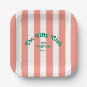 The Fifty Club Pink Cabana Stripe 50th Birthday  Paper Plate