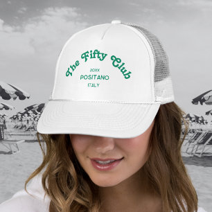 The Fifty Club Retro Green Custom Crest White  Trucker Hat