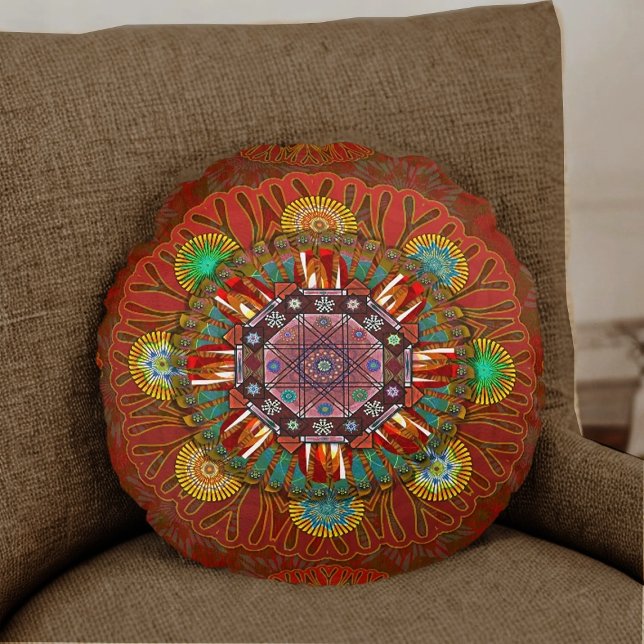 The Filter Floral Red Manipur Round Cushion (Creator Uploaded)
