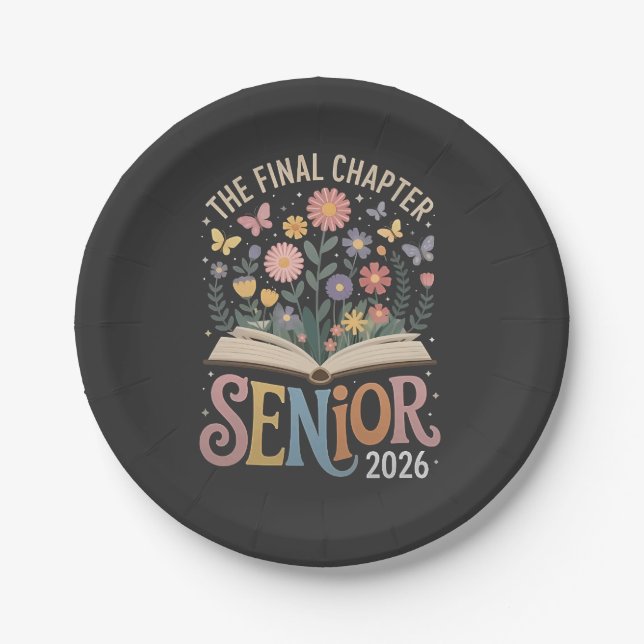 The Final Chapter Senior 2026 Graduation Blossom Paper Plate (Front)