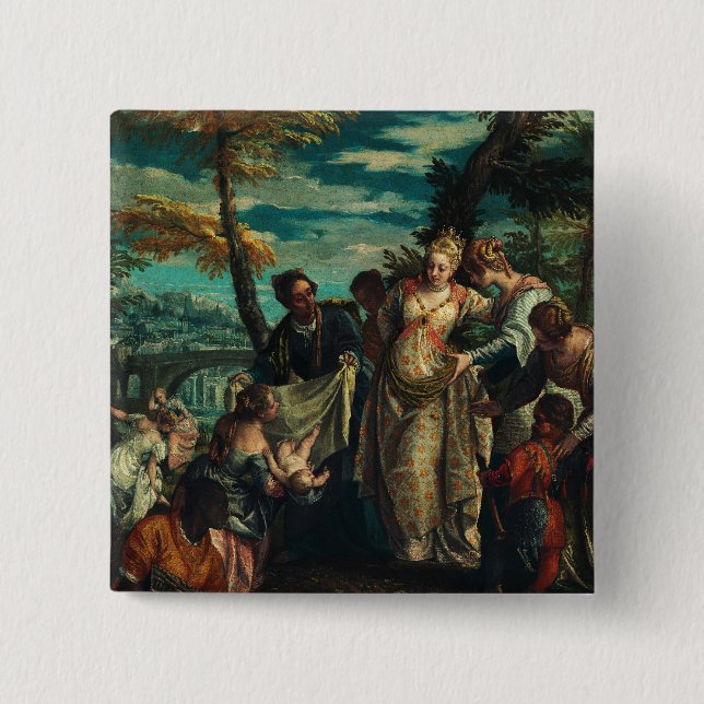 The Finding of Moses by Veronese Fine Art 15 Cm Square Badge (Front)