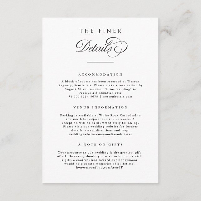 The Finer Details Wedding Info Enclosure Card (Front)