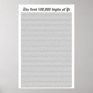 The first 100,000 digits of Pi Poster