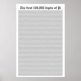 The first 100,000 digits of Pi Poster