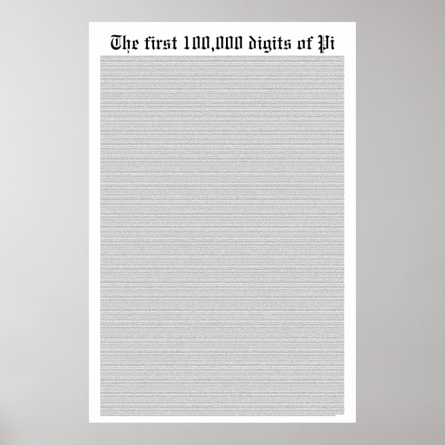 The first 100,000 digits of Pi Poster (Front)