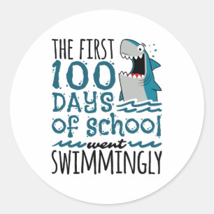 The First 100 Days of School Went Swimmingly Shark Classic Round Sticker