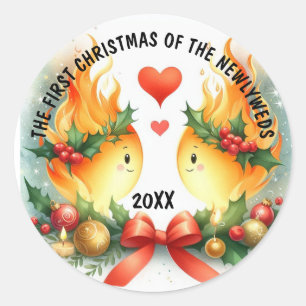 THE FIRST CHRISTMAS OF THE NEWLYWEDS CLASSIC ROUND STICKER