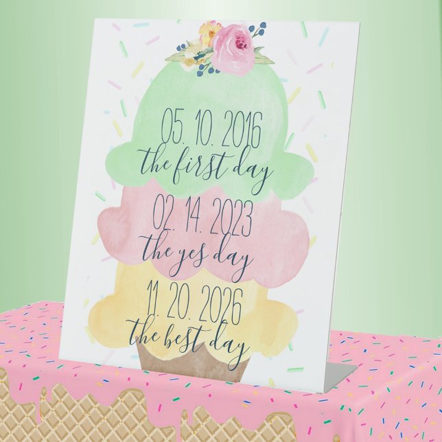 The First Day, Best Day, Yes Day Ice Cream Bridal Pedestal Sign (First Day, Yes Day, Best Day Scooped Up Ice Cream Bridal Shower Pedestal Sign)