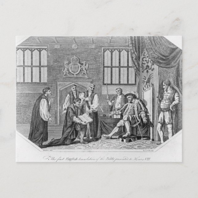 The first English translation of the Bible Postcard (Front)