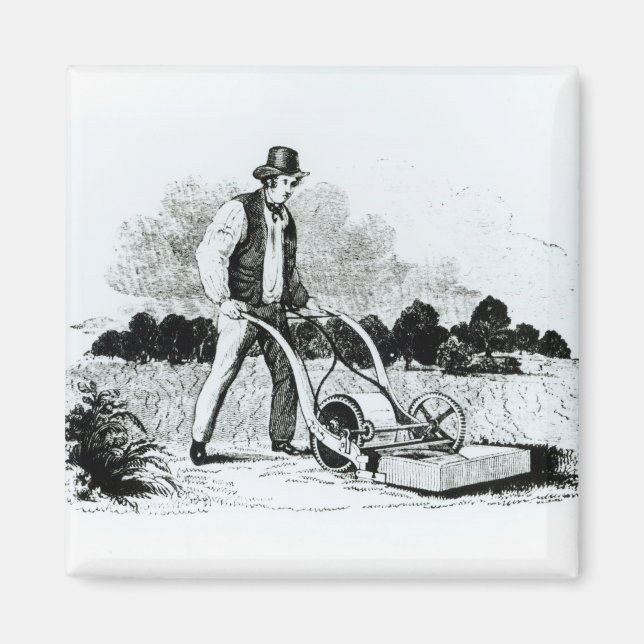 The first lawnmower (engraving) (b/w photo) magnet (Front)