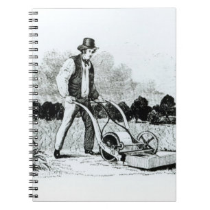 The first lawnmower (engraving) (b/w photo) notebook