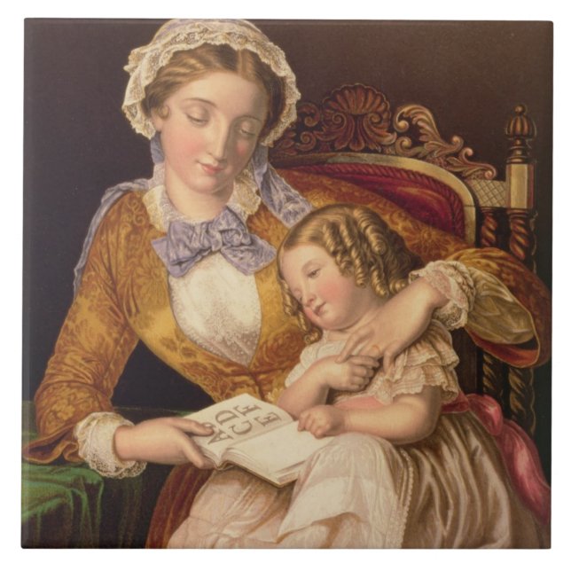 The First Lesson, pub. by Baxter, 1855 (print) Tile (Front)