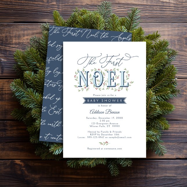 The First Noel Christmas Baby Shower Invitation (Shown on a 5" x 7" card)