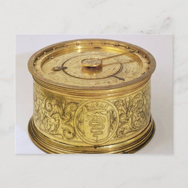 The first spring driven clock with fusee, 1525 postcard (Front)