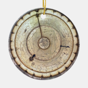 The first spring driven clock with fusee, view of ceramic tree decoration