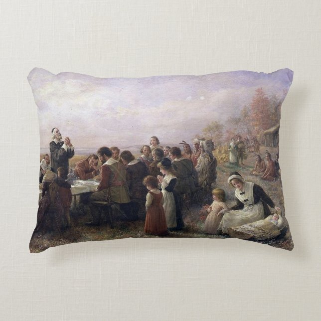 The First Thanksgiving at Plymouth by Brownscombe Decorative Cushion (Front)
