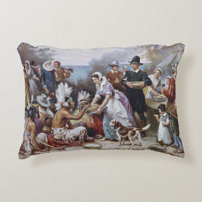 The First Thanksgiving by Jean Ferris c. 1912 Decorative Cushion (Front)