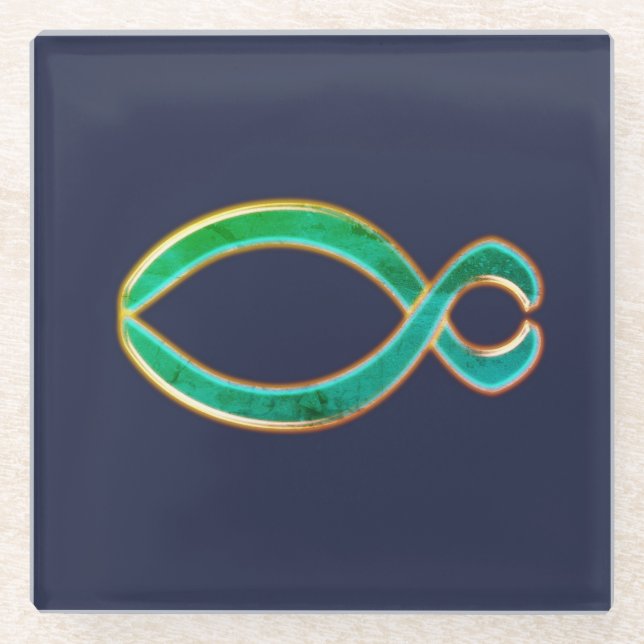 The Fish  Christian symbol. Glass Coaster (Front)