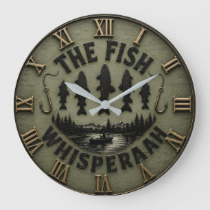 The Fish Whisperer Rustic Fisherman Cabin Large Clock