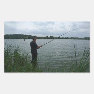 The fisherman in the evening rectangular sticker