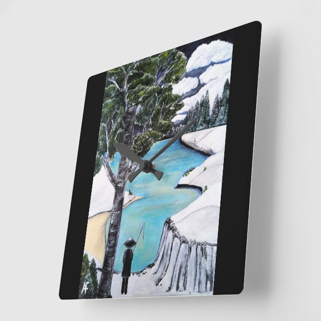 The Fisherman Painting by Alfred Fox Square Wall Clock (Angle)