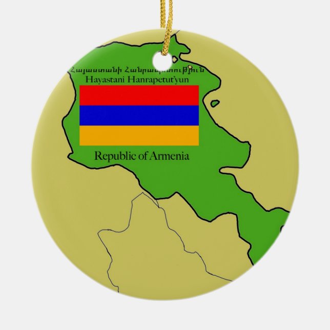 The Flag and Map of Armenia Ceramic Tree Decoration (Front)