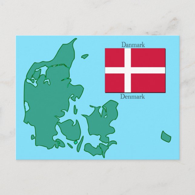 The flag and Map of Denmark Postcard (Front)