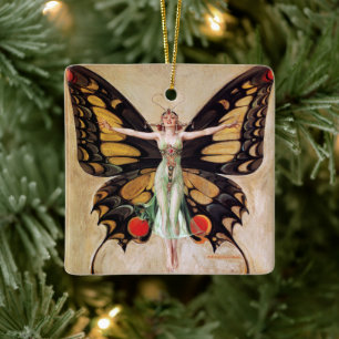 The Flapper Girl's Metamorphosis to Butterfly 1922 Ceramic Ornament