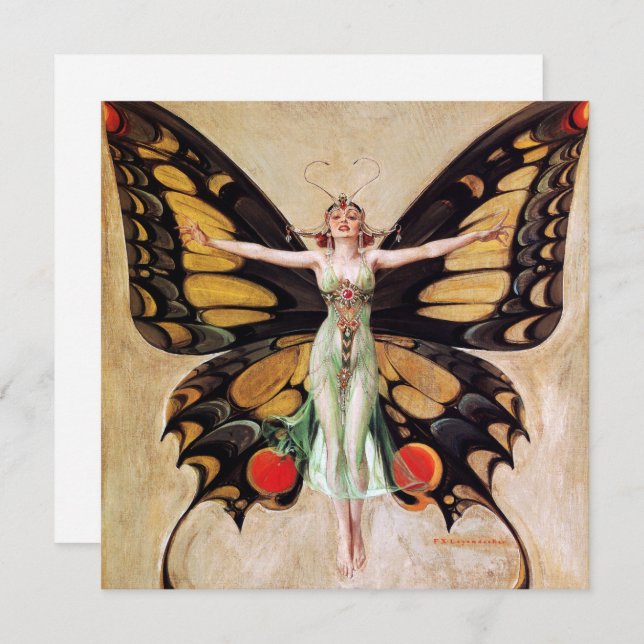 The Flapper Girl's Metamorphosis to Butterfly 1922 Holiday Card (Front/Back)