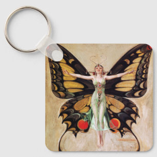 The Flapper Girl's Metamorphosis to Butterfly 1922 Key Ring