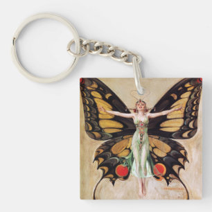 The Flapper Girl's Metamorphosis to Butterfly 1922 Key Ring