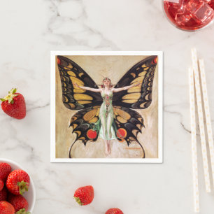 The Flapper Girl's Metamorphosis to Butterfly 1922 Napkin