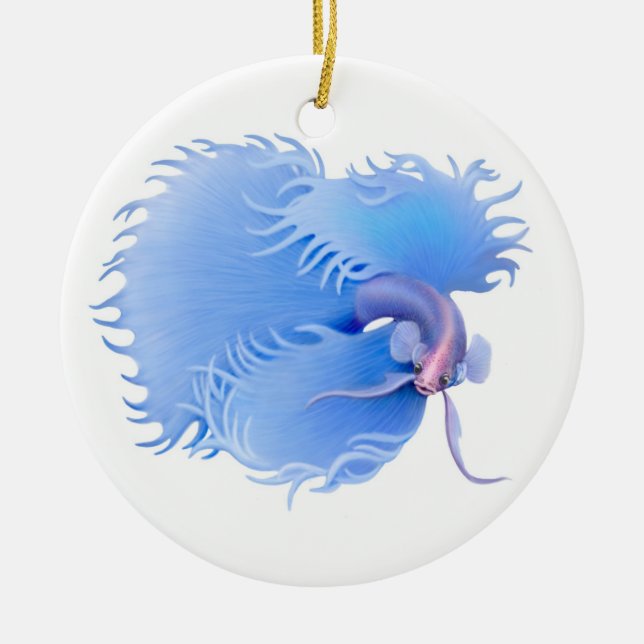 The Flaring Blue Betta Fish Ornament (Front)