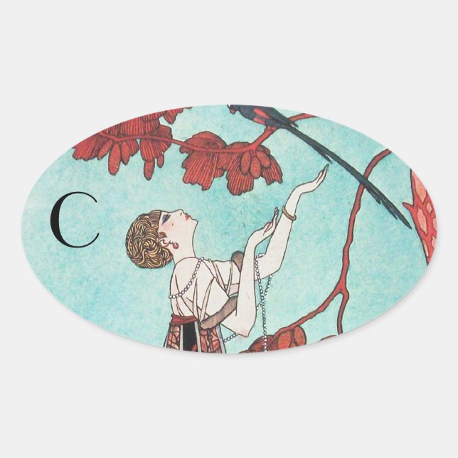 THE FLIGHTY BIRD ,BEAUTY FASHION DESIGNER OVALE OVAL STICKER (Front)