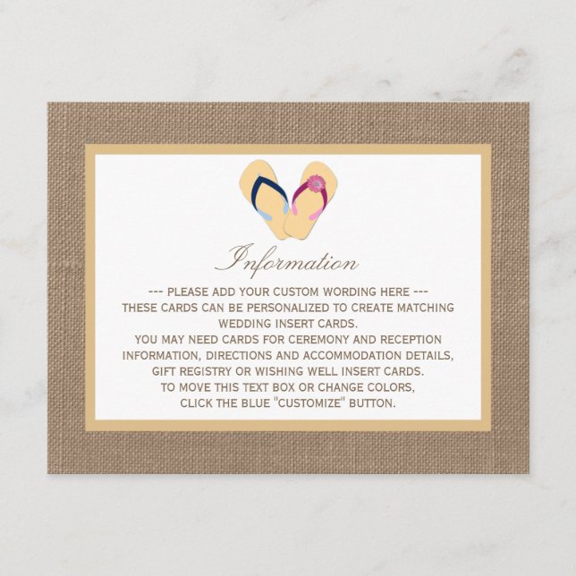 The Flip-Flop Sand Beach Burlap Wedding Collection Enclosure Card (Front)