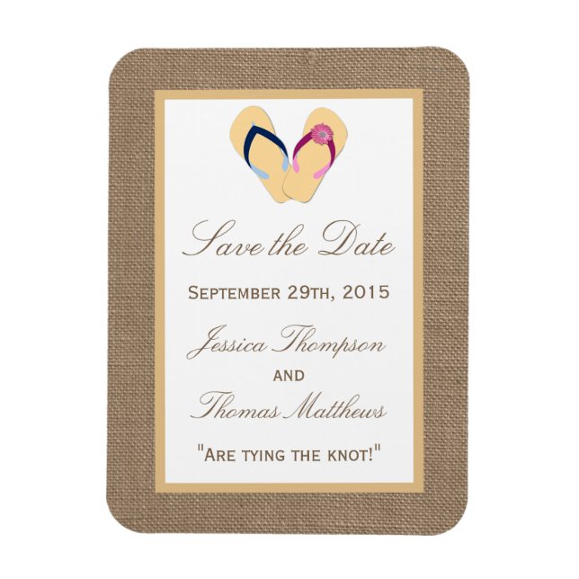 The Flip-Flop Sand Beach Burlap Wedding Collection Magnet (Vertical)