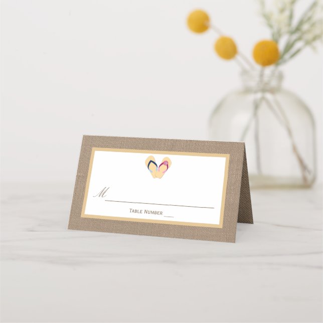 The Flip-Flop Sand Beach Burlap Wedding Collection Place Card (Front)