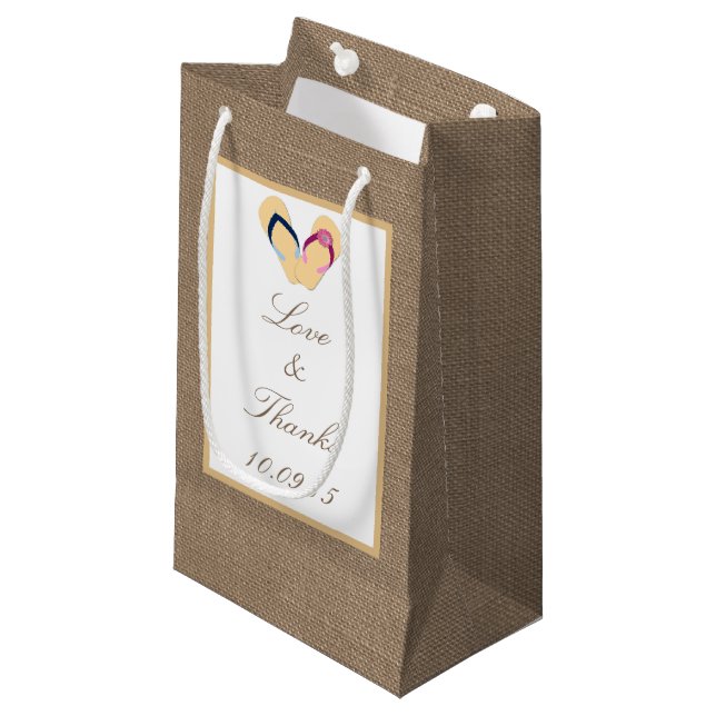 The Flip-Flop Sand Beach Burlap Wedding Collection Small Gift Bag (Front Angled)