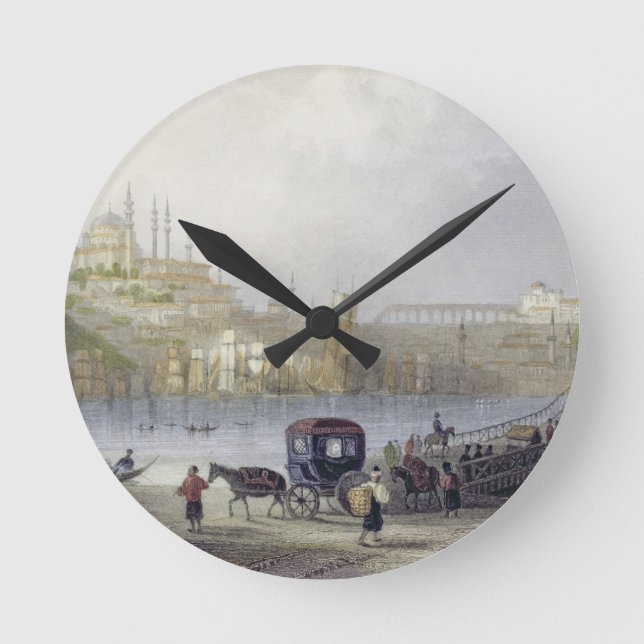 The Floating Bridge, Istanbul, engraved by J.C. Be Round Clock (Front)