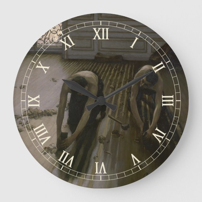 The Floor Scrapers by Gustave Caillebotte Large Clock (Front)