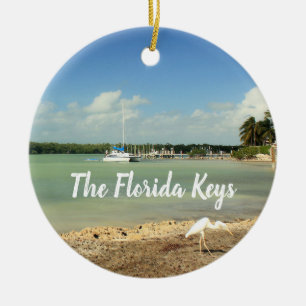 The Florida Keys photo scene with boat and gert Ceramic Tree Decoration
