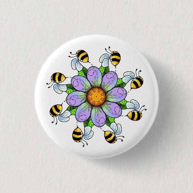 The flower and the bees 3 cm round badge (Front)