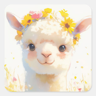 The Flower Crowned Alpaca Square Sticker