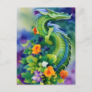The Flower Dragon Watercolor Postcard