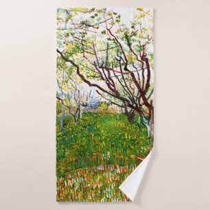 The Flowering Orchard (1888) by Vincent Van Gogh Bath Towel Set