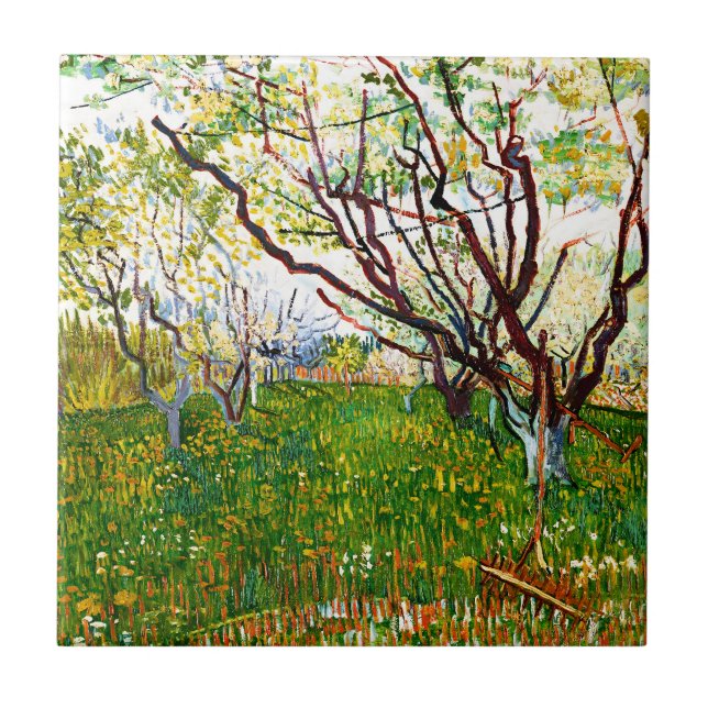 The Flowering Orchard (1888) by Vincent Van Gogh Tile (Front)