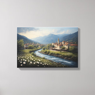 The Flowing Stream of the Alpine Village Canvas Print