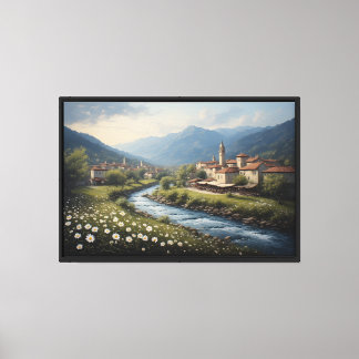 The Flowing Stream of the Alpine Village Canvas Print