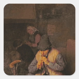 The Flute Player, 17th century Square Sticker