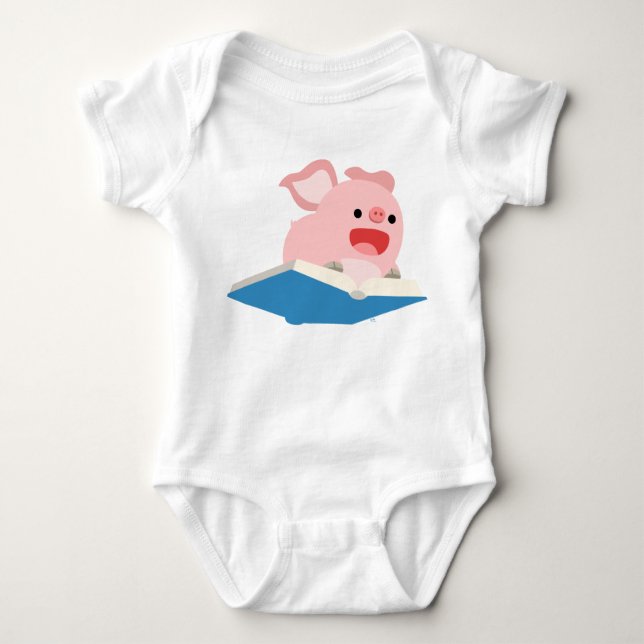 The Flying Book and Cartoon Pig Baby T-Shirt Bodysuit (Front)